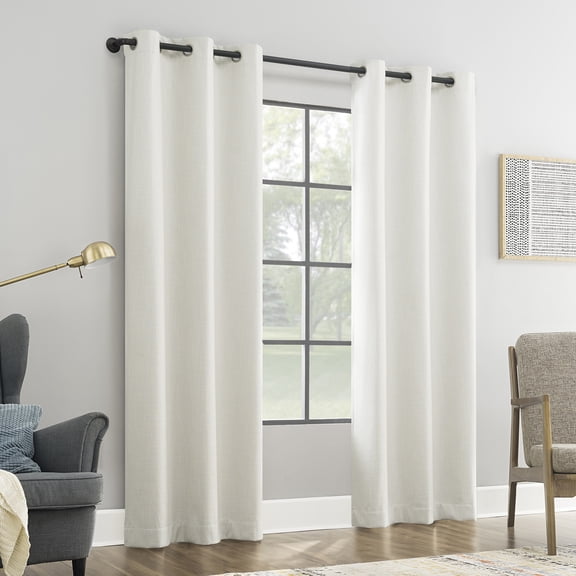 Sun Zero Aldwin Slub Texture Magnetic Closure 100% Blackout Grommet Curtain Panel, 40"W x 63"L, Pearl