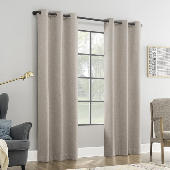 Sun Zero Aldwin Slub Texture Magnetic Closure 100% Blackout Grommet Curtain Panel, 40"W x 63"L, Stone