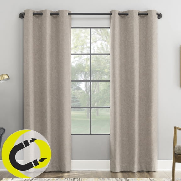 Sun Zero Aldwin Slub Texture Magnetic Closure 100% Blackout Grommet Curtain Panel, 40"W x 63"L, Stone
