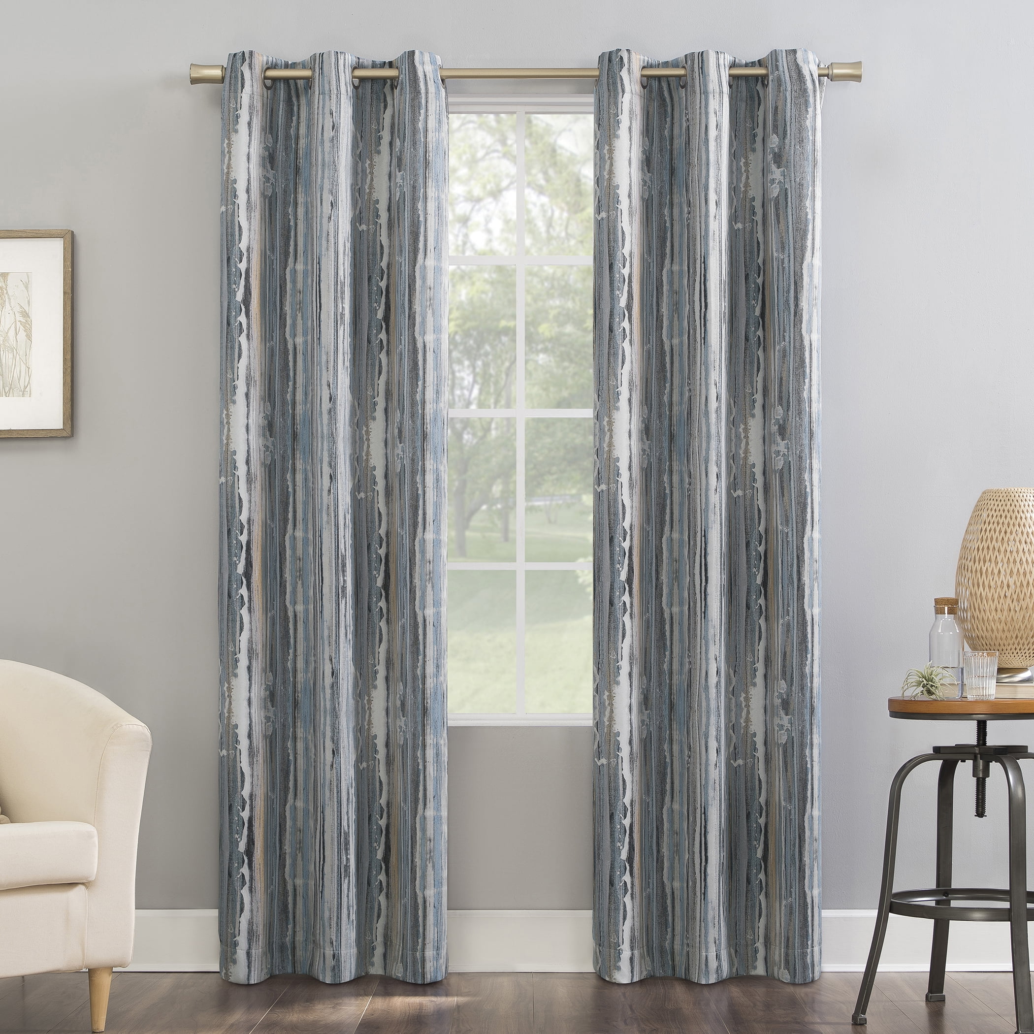 Blue Abstract Blackout Grommet Curtain Panel 40" x 95"