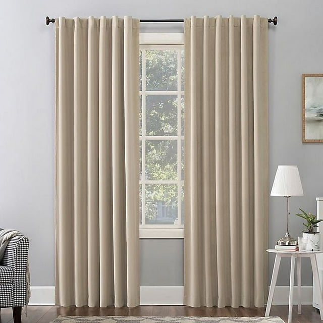 Sun Zero Amherst Velvet 96-Inch Thermal Total Blackout Back Tab Window Curtain Panel in Ecru