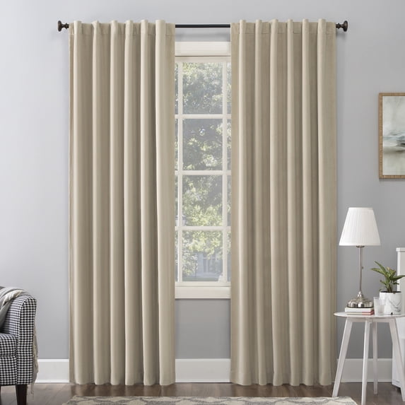 Sun Zero Amherst Velvet Noise Reducing Thermal Extreme 100% Blackout Back Tab/Rod Pocket Curtain Panel, Ecru, 50"W x 84"L (1 Panel)