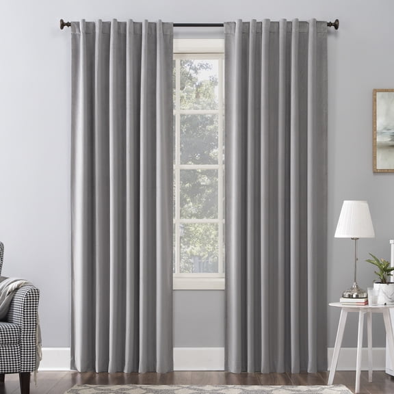 Sun Zero Amherst Velvet Noise Reducing Thermal Extreme 100% Blackout Back Tab/Rod Pocket Curtain Panel, Gray, 50"W x 84"L (1 Panel)