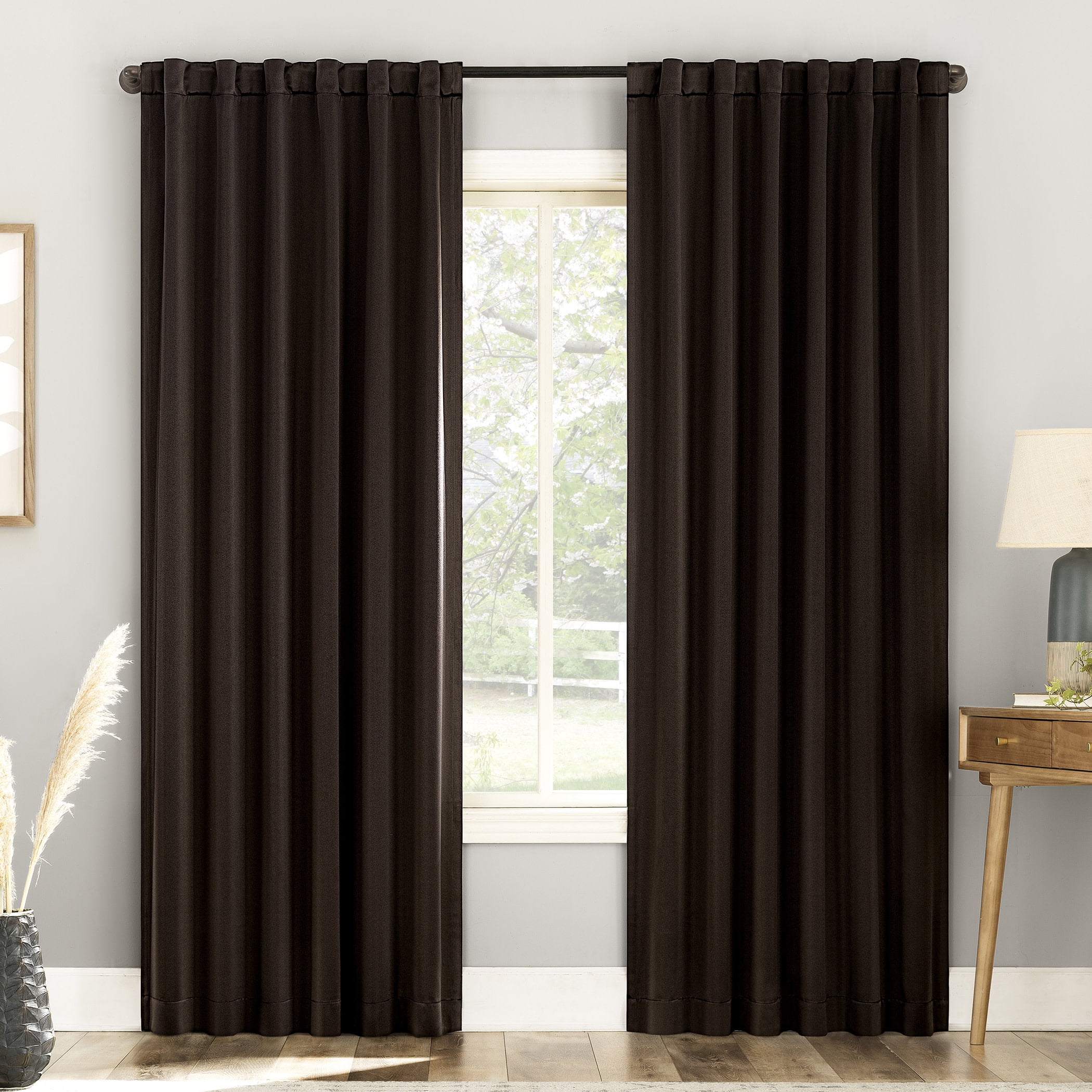 Chocolate Brown 96" Blackout Polyester Window Curtain Panel Pair