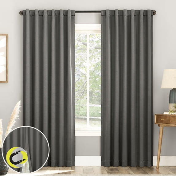 Sun Zero Aria 2-pack Magnetic Closure Theater Grade 100% Blackout Back Tab/Rod Pocket Curtain Panel Pair, 52"W x 96"L, Gray