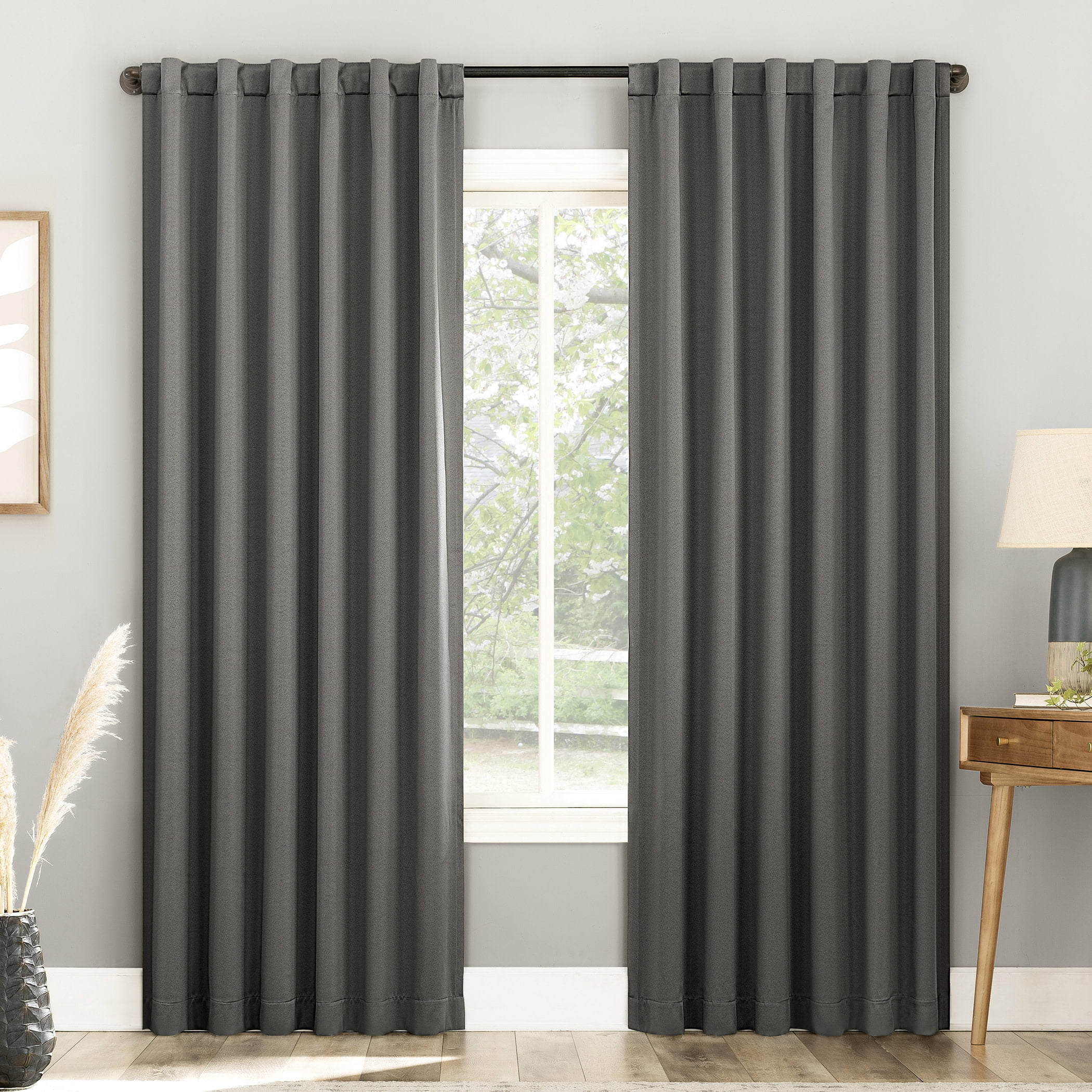 Gray 96" Blackout Polyester Back Tab Curtain Panel Pair