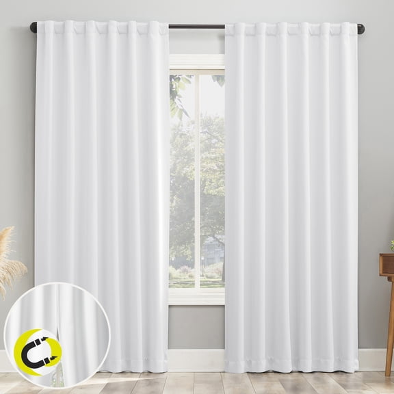 Sun Zero Aria 2-pack Magnetic Closure Theater Grade 100% Blackout Back Tab/Rod Pocket Curtain Panel Pair, 52"W x 63"L, White