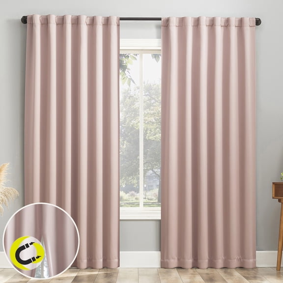 Sun Zero Aria 2-pack Magnetic Closure Theater Grade 100% Blackout Back Tab/Rod Pocket Curtain Panel Pair, 52"W x 84"L, Blush