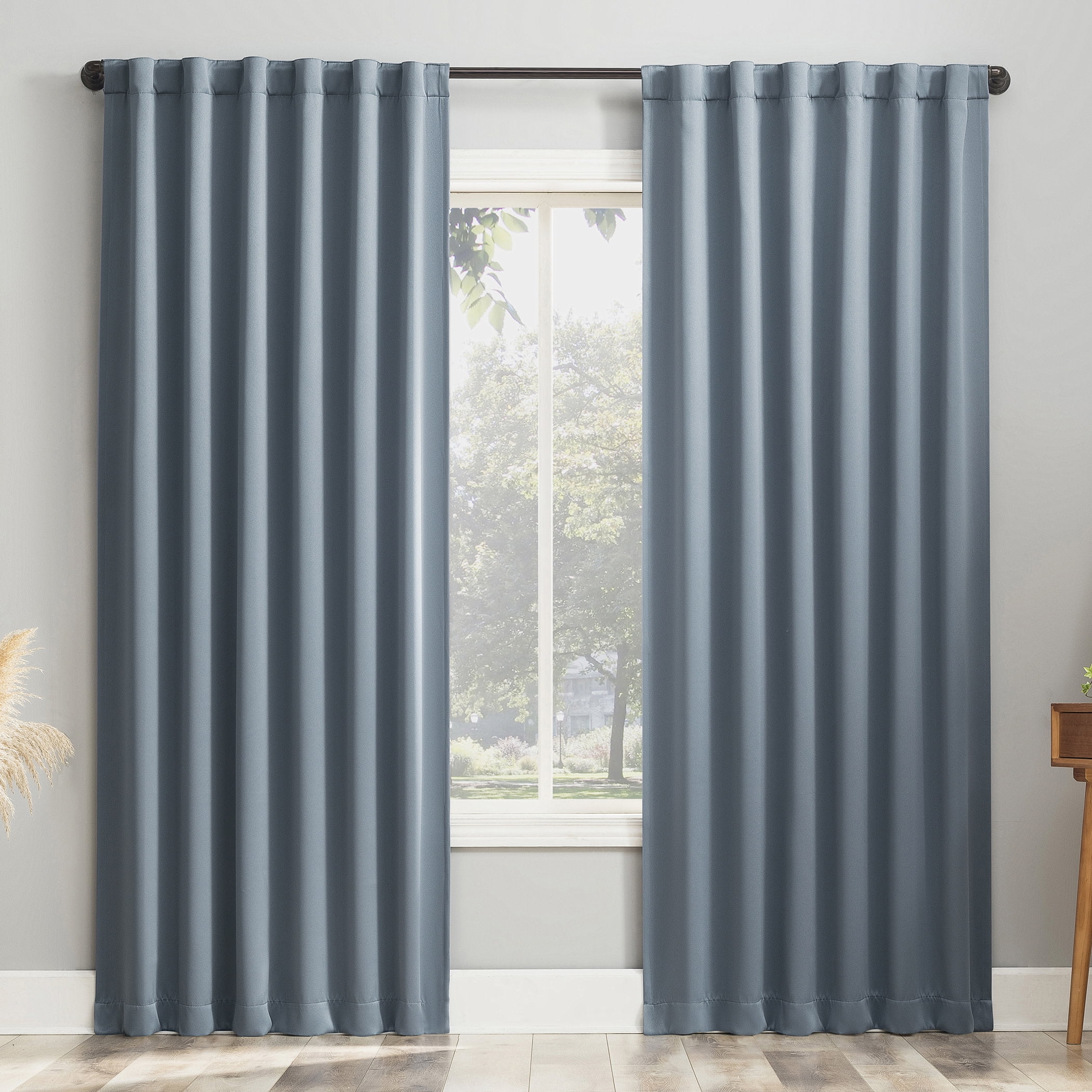 Denim Blue 84" Blackout Polyester Curtain Panel Pair