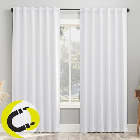 Sun Zero Aria 2-pack Magnetic Closure Theater Grade 100% Blackout Back Tab/Rod Pocket Curtain Panel Pair, 52"W x 84"L, White