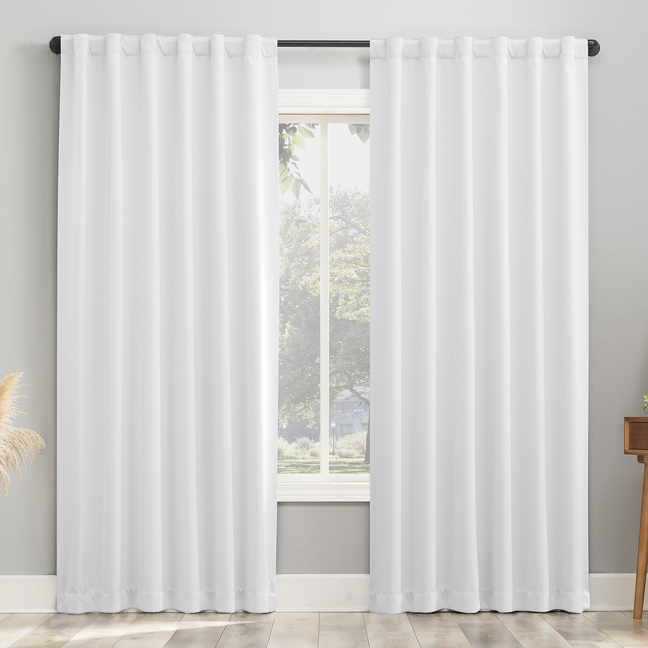 White 84" Polyester Blackout Back Tab Curtain Panel Pair