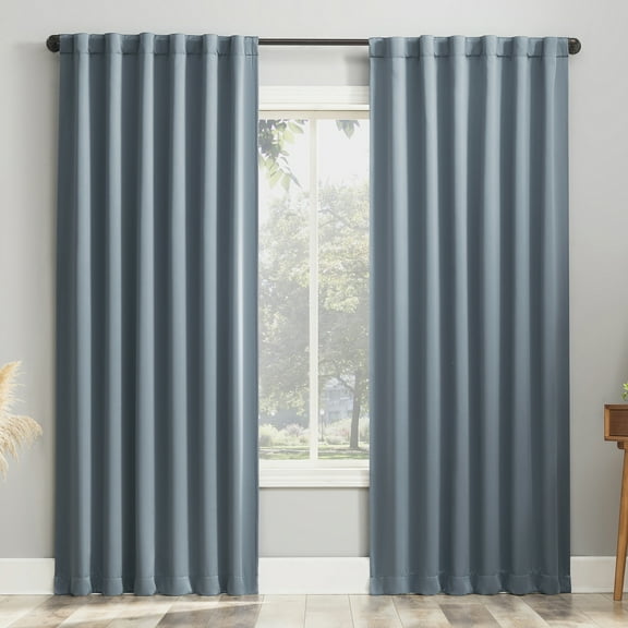 Sun Zero Aria 2-Piece 2-Pack Magnetic Closure Theater Grade 100% Blackout Back Tab Curtain Panel Pair, 52"X96", Denim Blue