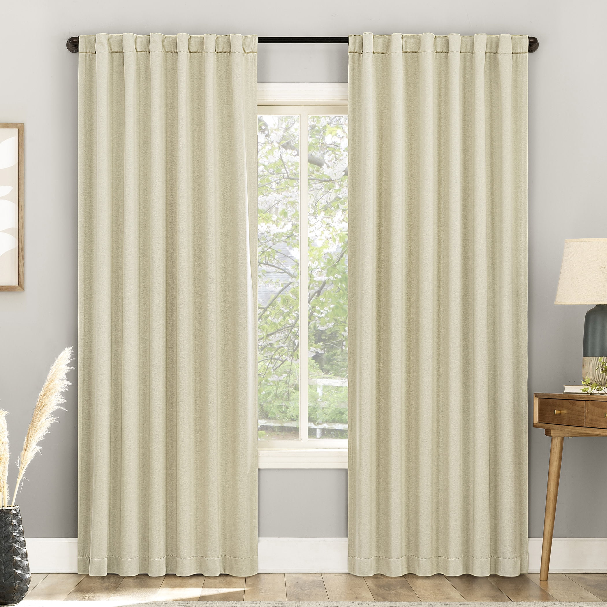 Cream Polyester 96" Blackout Back Tab Curtain Panel Pair