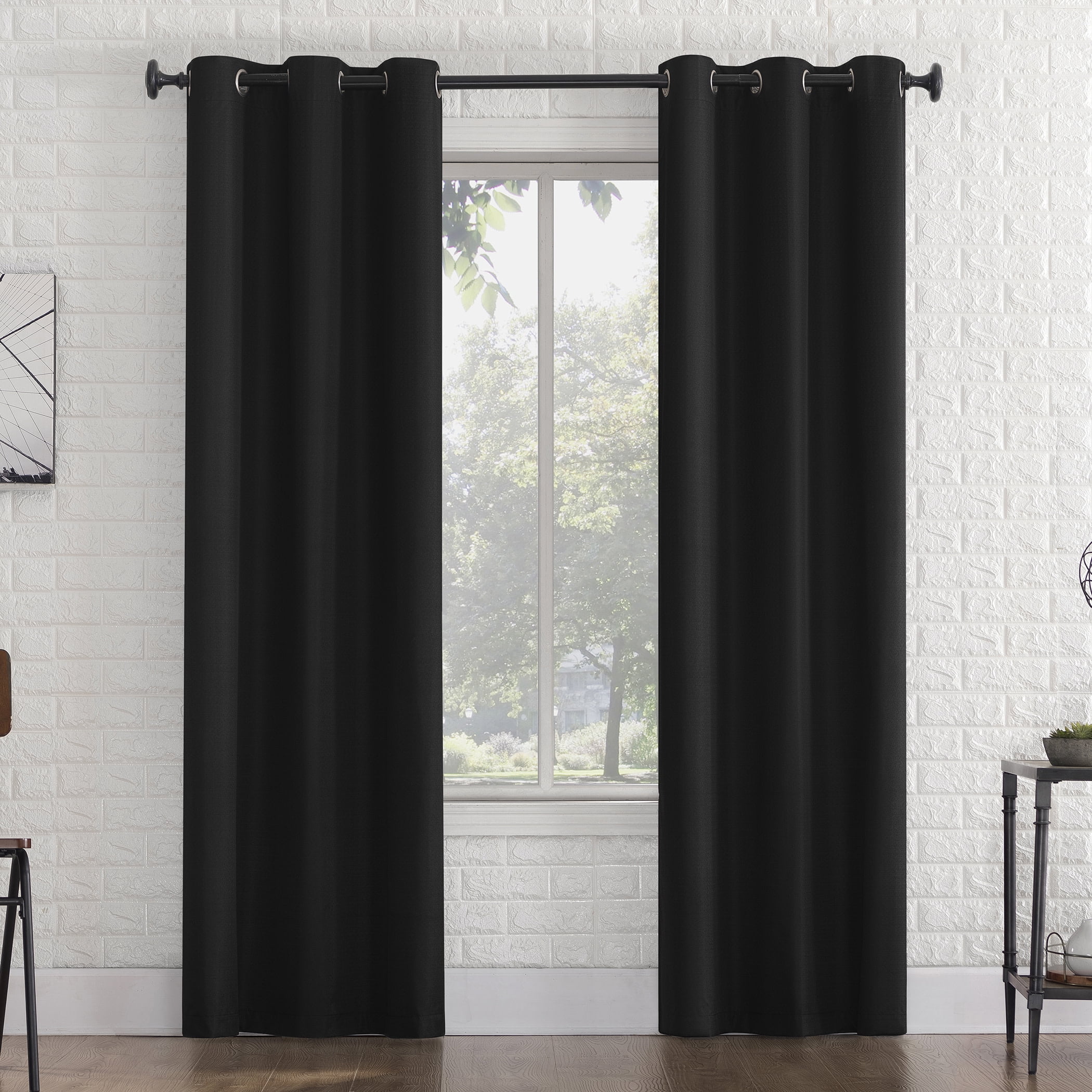 Sun Zero Arlo 2-Piece Textured Thermal Insulated Room Darkening Grommet Curtain Panel Pair, Black, 40"W x 108"L