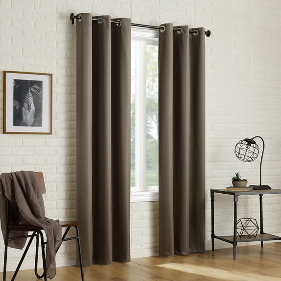 Sun Zero Arlo 2-Piece Textured Thermal Insulated Room Darkening Grommet Curtain Panel Pair, Mocha Brown, 40"W x 108"L
