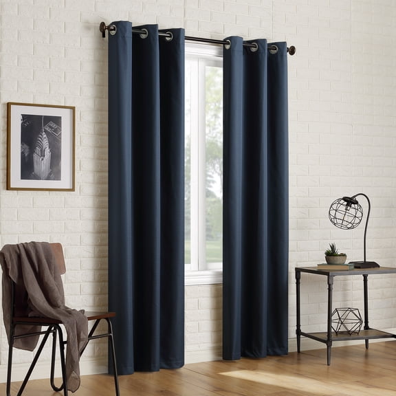 Sun Zero Arlo 2-Piece Textured Thermal Insulated Room Darkening Grommet Curtain Panel Pair, Navy, 40"W x 108"L