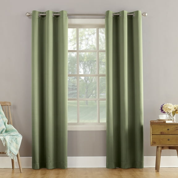 Sun Zero Arya Room Darkening Grommet Curtain Panel, 40"X84", Sage Green, 40"X84", Sage Green