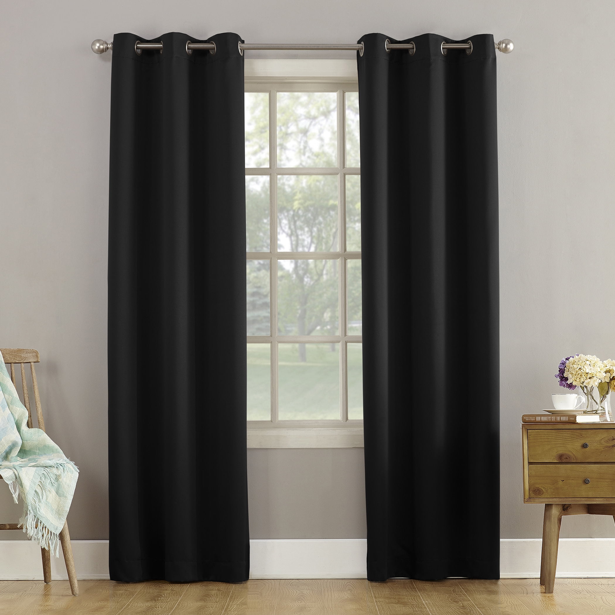 Black 95-Inch Room Darkening Grommet Curtain Panel