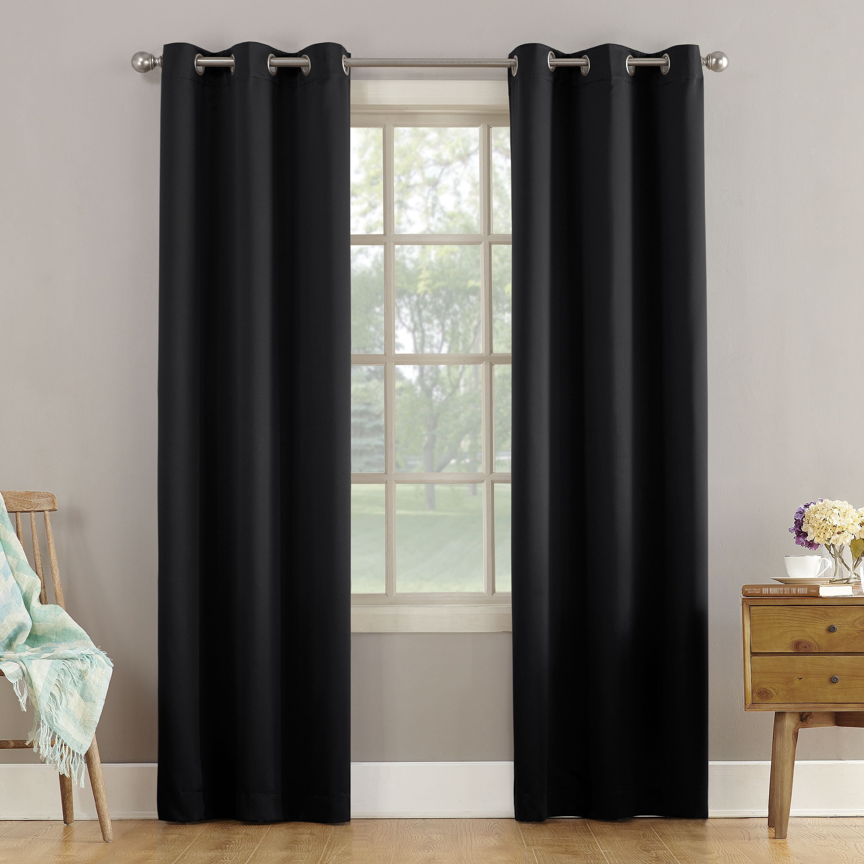 Black 95-Inch Room Darkening Grommet Curtain Panel