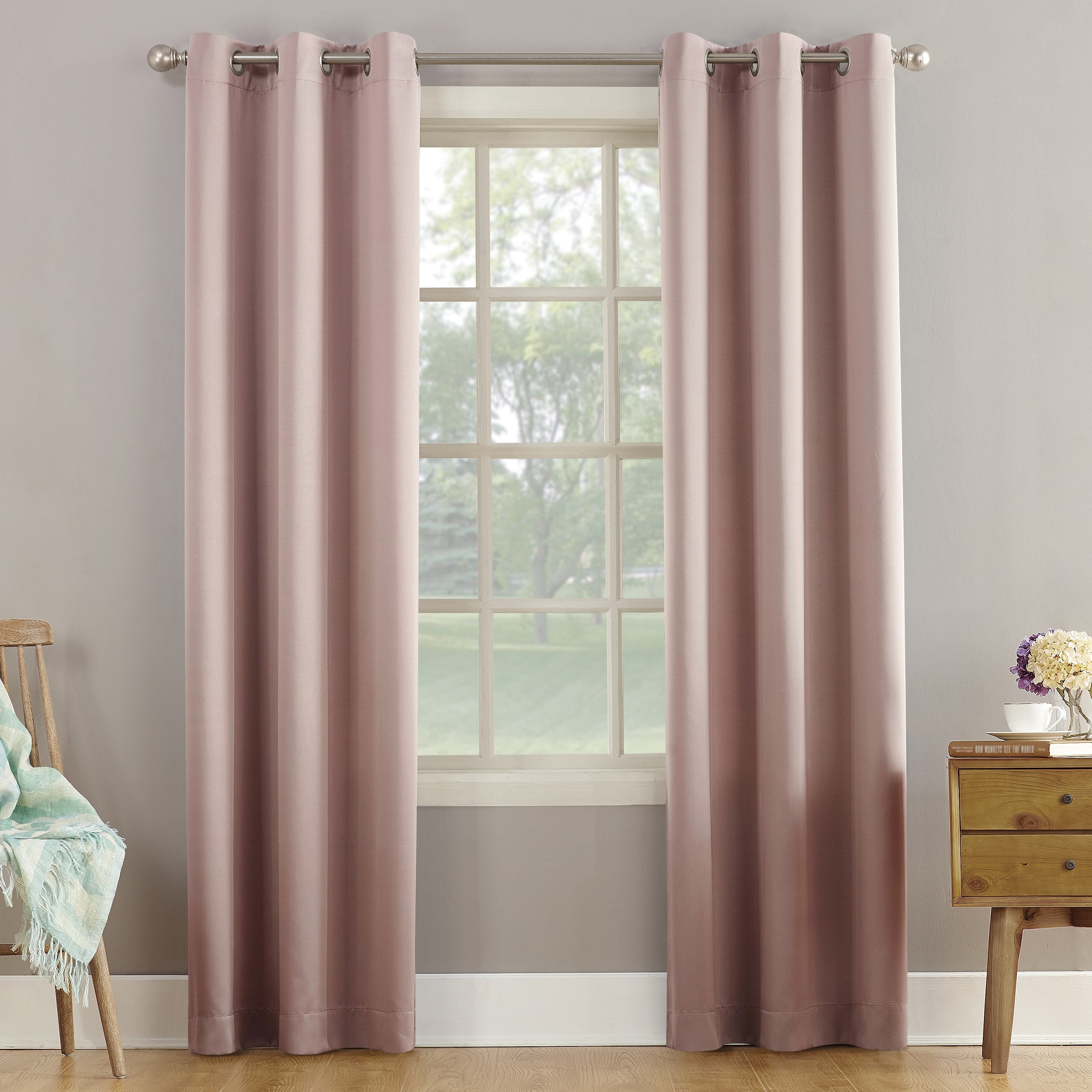 Sun Zero Arya Room Darkening Grommet Curtain Panel, Blush Pink, 40x84 ...