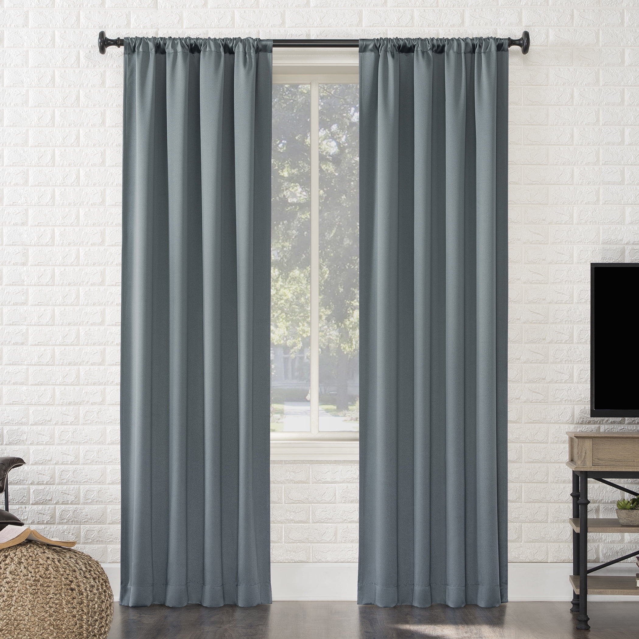 Sun Zero Avery 100% Blackout Rod Pocket Curtain Panel, 40" X 84", Harbor Blue