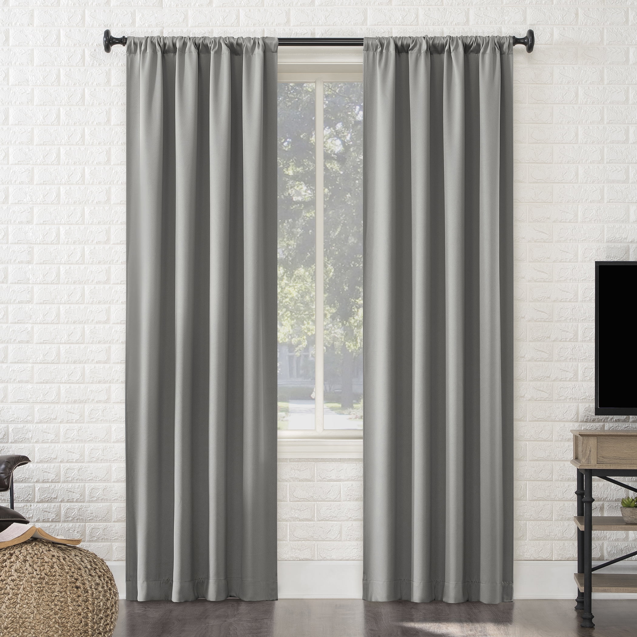 Sun Zero Avery 100% Blackout Rod Pocket Single Curtain Panel, Silver, 40"W x 63"L