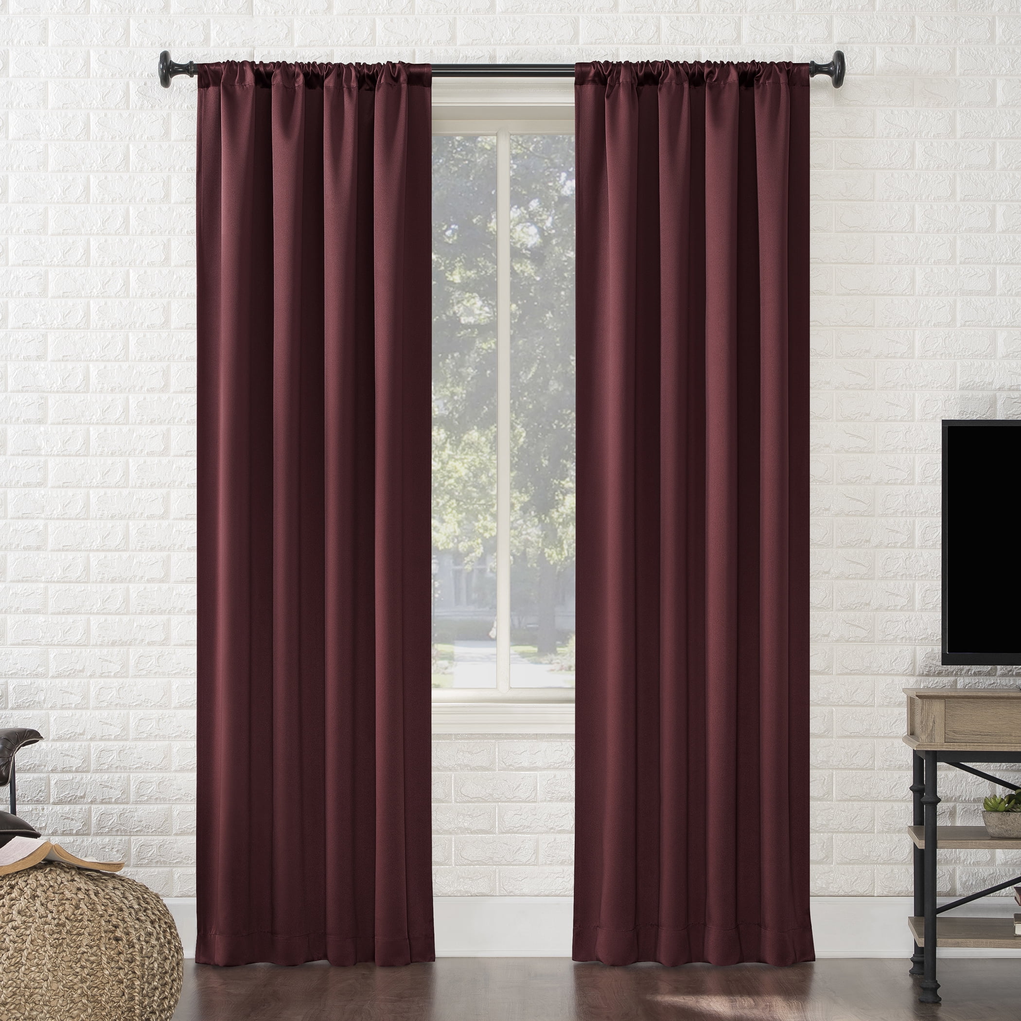 Sun Zero Avery 100% Blackout Rod Pocket Single Curtain Panel, 40" x 63", Wine Red
