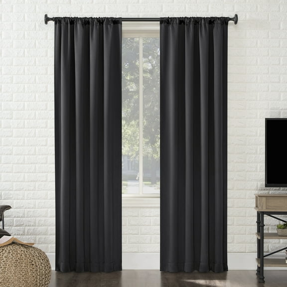 Sun Zero Avery 100% Blackout Rod Pocket Single Curtain Panel, Coal, 40"W x 84"L