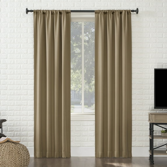 Sun Zero Avery 100% Blackout Rod Pocket Single Curtain Panel, 40" x 95", Camel Biege