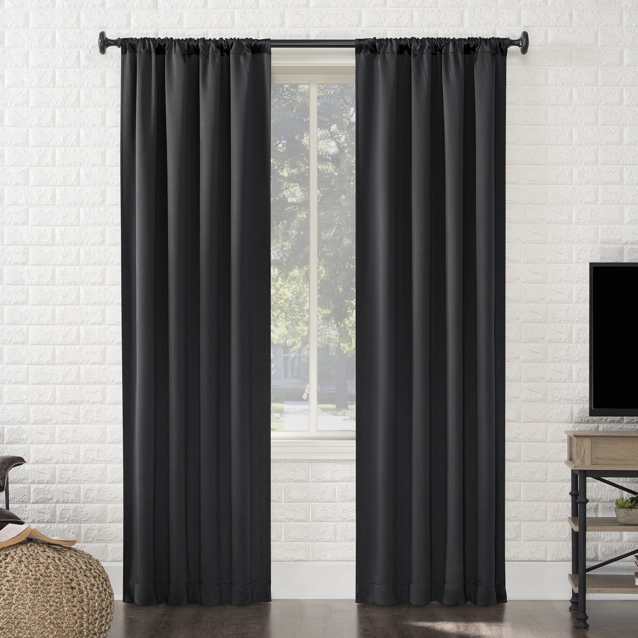 Sun Zero Avery 100% Blackout Rod Pocket Single Curtain Panel, Coal, 40"W x 95"L