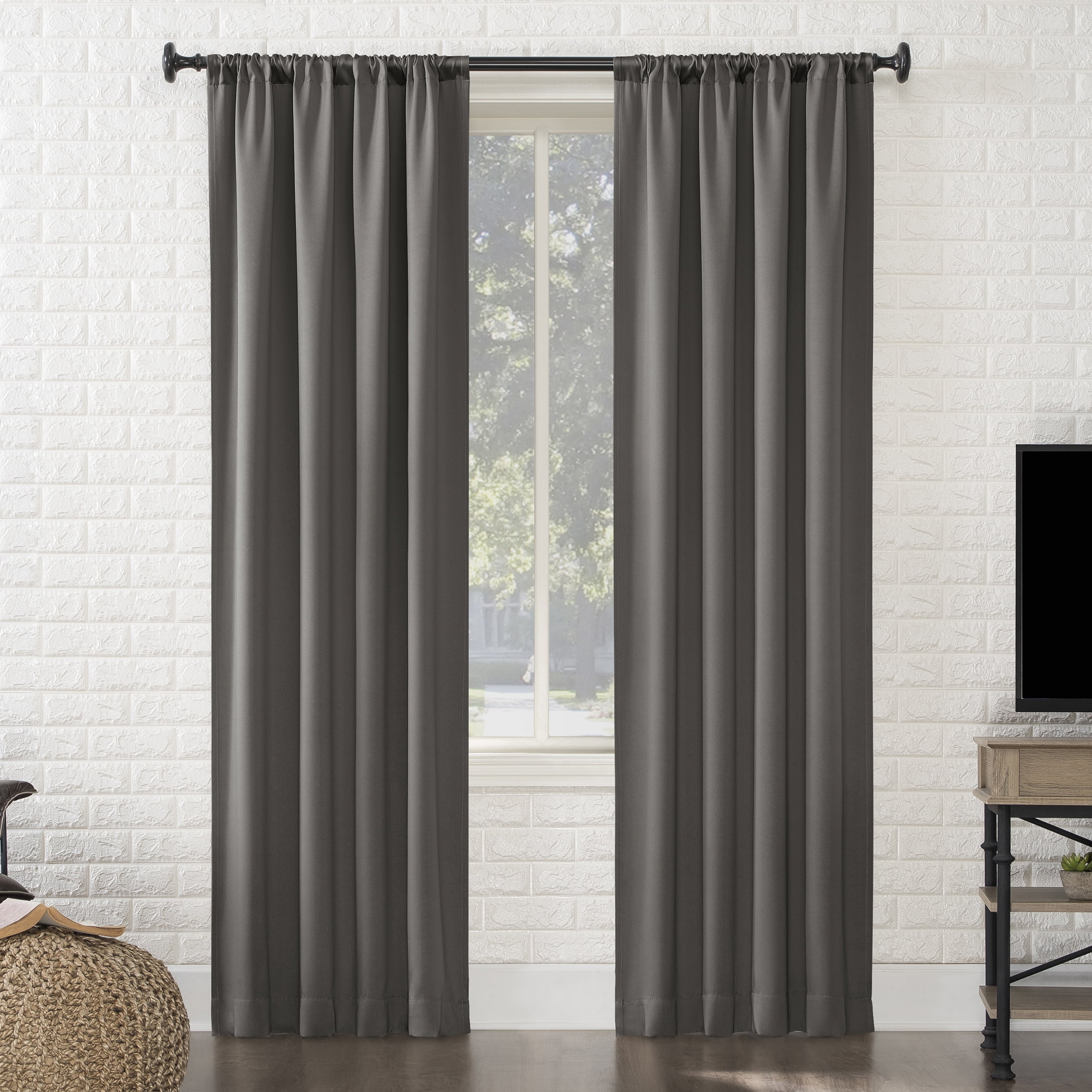 Sun Zero Avery 100% Blackout Rod Pocket Single Curtain Panel, Gray, 40"W x 95"L