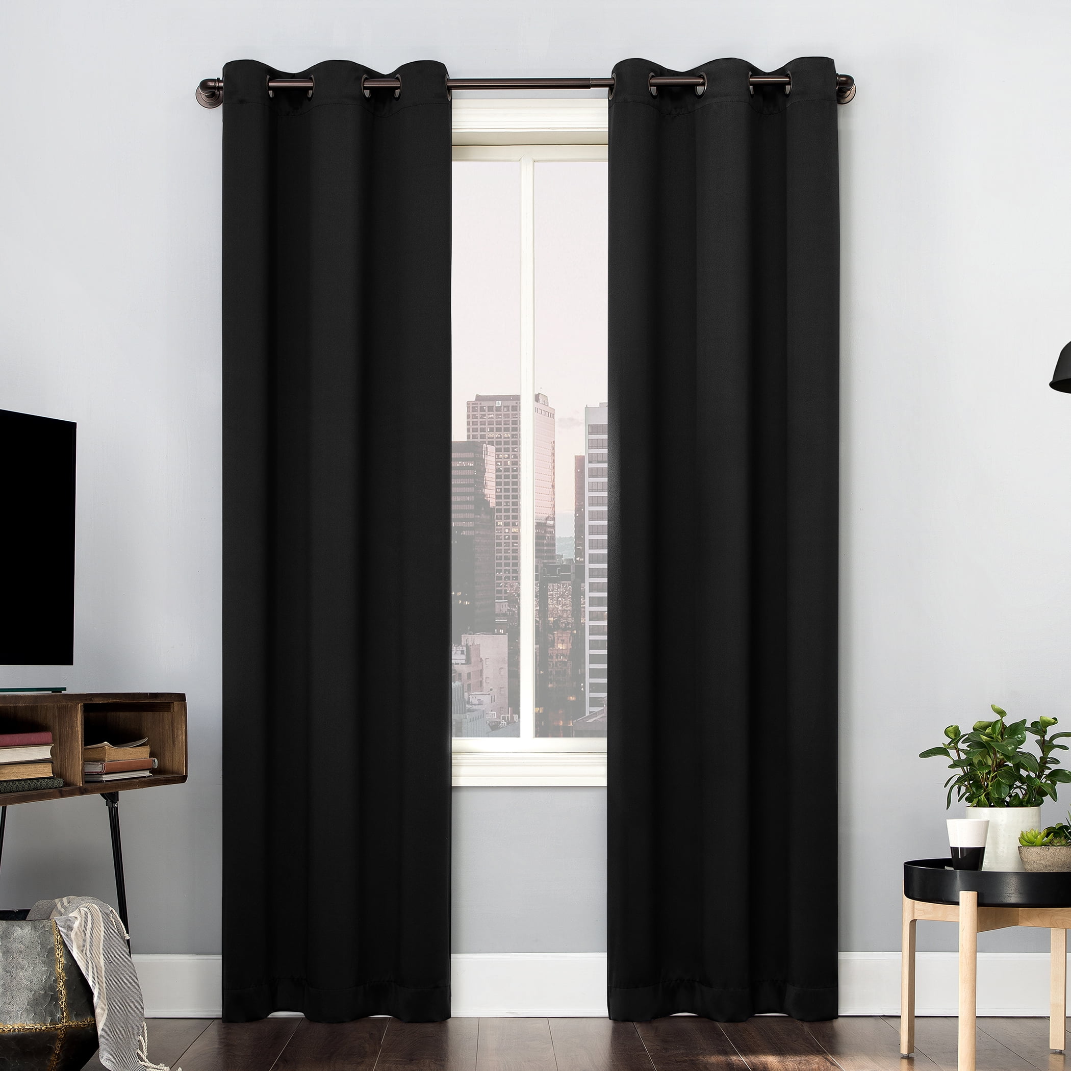 Sun Zero Avery Total 100% Blackout Grommet Curtain Panel in Black, 40" x 84", Black