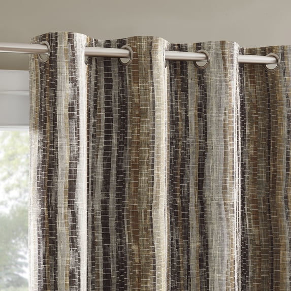 Sun Zero Avila Abstract Stripe 100% Blackout Grommet Curtain Panel, 50"W x 84"L, Brown Multicolor