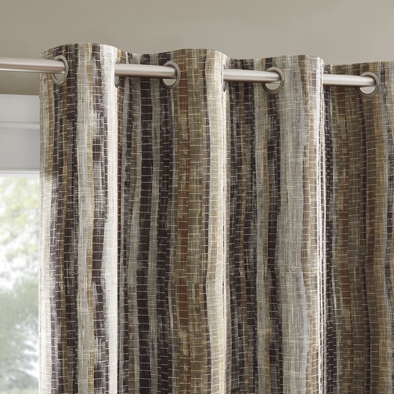 Sun Zero Avila Abstract Stripe 100% Blackout Grommet Curtain Panel, 50"W x 84"L, Brown Multicolor