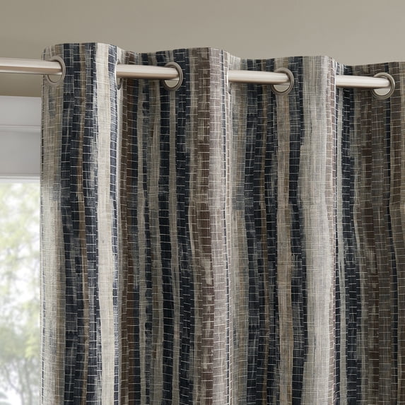 Sun Zero Avila Abstract Stripe 100% Blackout Grommet Curtain Panel, 50"W x 84"L, Slate Blue Multicolor