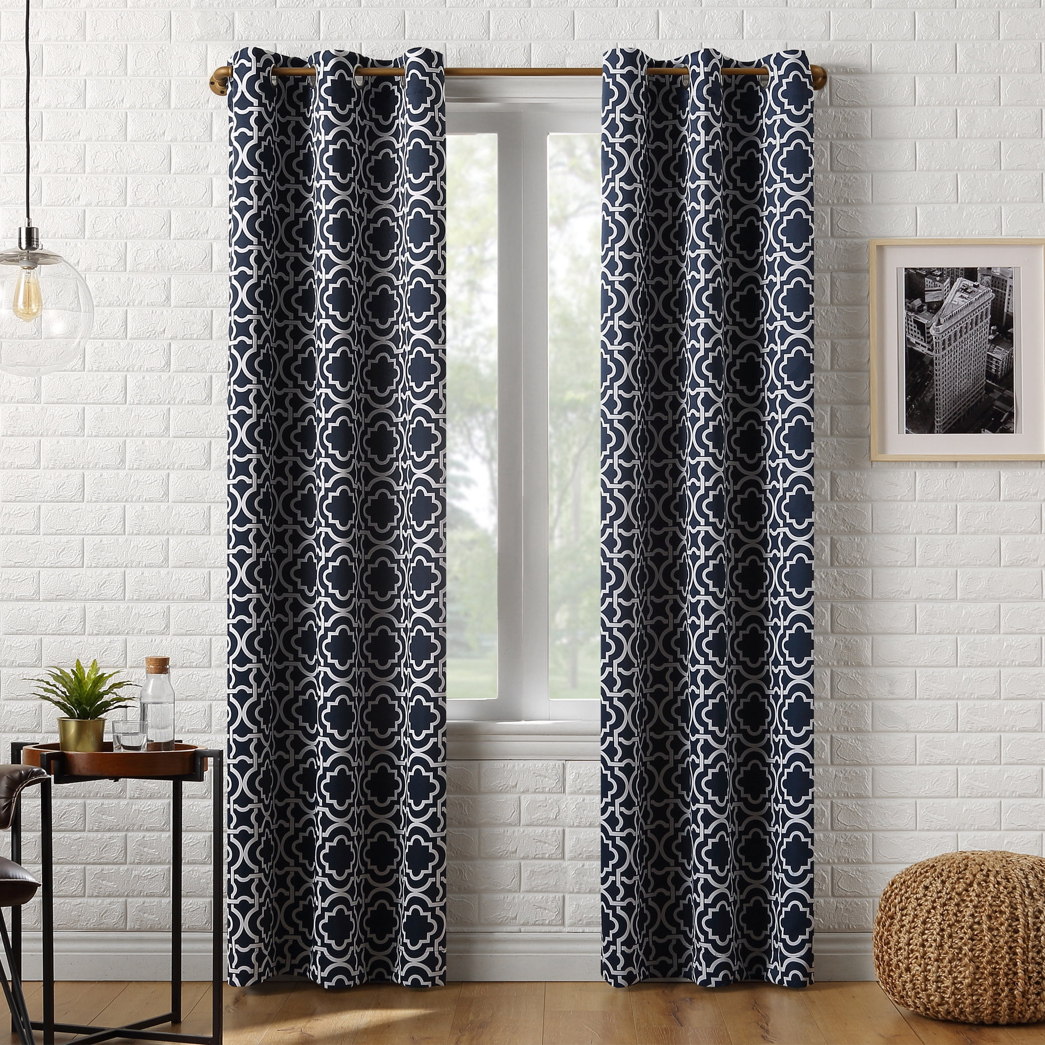 Sun Zero Barnett Trellis Blackout Grommet Curtain Panel, 40"X84", Navy