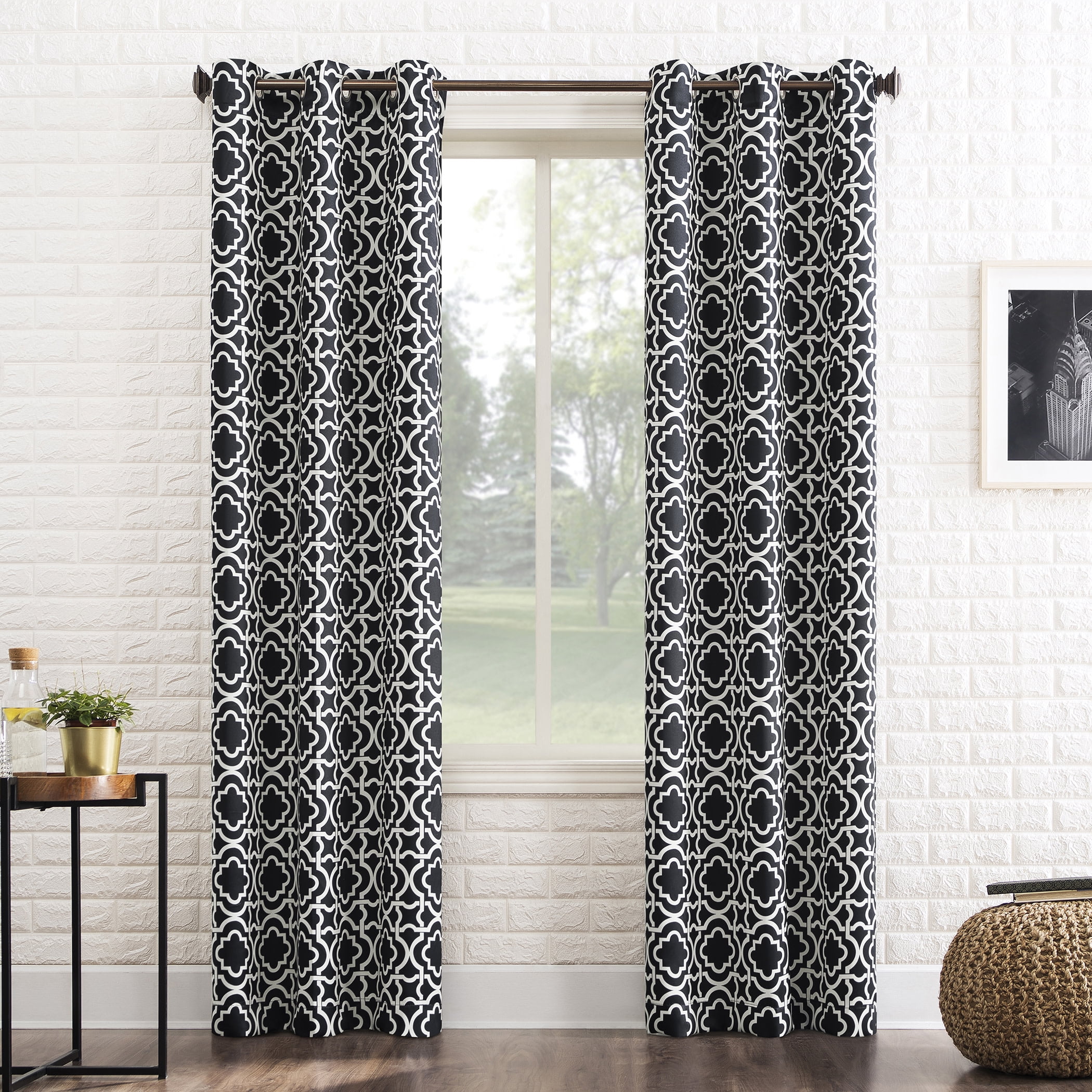 Sun Zero Barnett Trellis Blackout Grommet Curtain Panel, 40"X95", Black