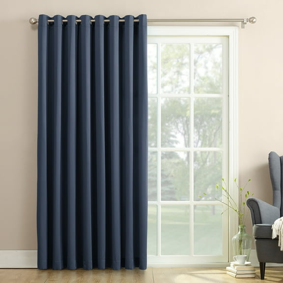 Sun Zero Bartlett Grommet Room Darkening Extra Wide Patio Curtain Panel, 100"X84", Navy Blue