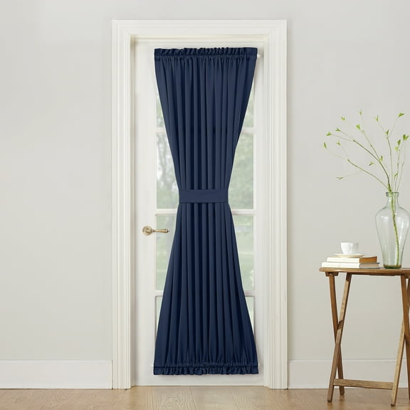Sun Zero Bartlett Rod Pocket Room Darkening Window Door Panel, 54"X72", Navy Blue