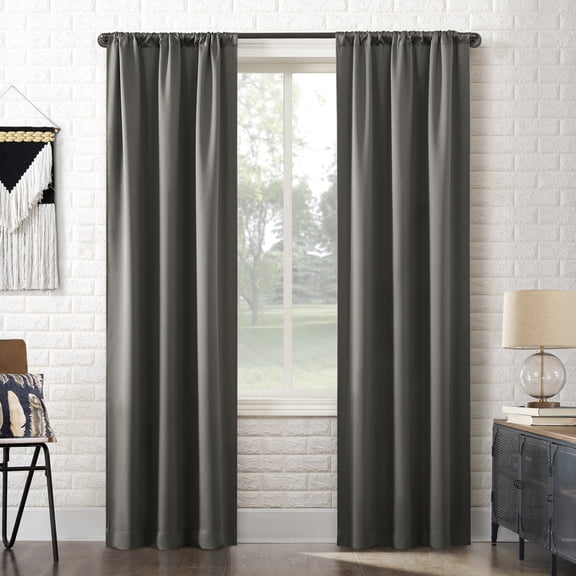 Sun Zero Bergen 2-pack Dorm Curtain Theater Grade Extreme 100% Blackout Rod Pocket Curtain Panel Pair, Gray, 40"W x 63"L (2 Panels)