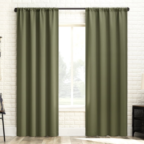 Sun Zero Bergen 2-pack Dorm Curtain Theater Grade Extreme 100% Blackout Rod Pocket Curtain Panel Pair, Sage Green, 40"W x 84"L (2 Panels)