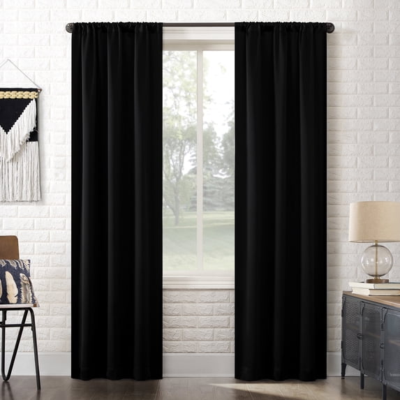 Sun Zero Bergen Dorm Curtain Theater Grade Extreme 100% Blackout Rod Pocket Curtain Panel, 40"W x 84"L, Black