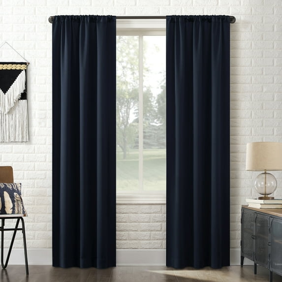 Sun Zero Bergen Theater Grade Extreme 100% Blackout Rod Pocket Curtain Panel, 40"X96", Navy