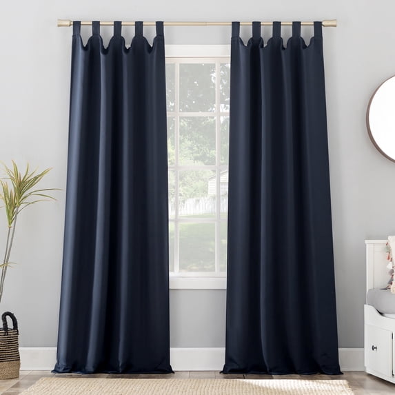 Sun Zero Brant Energy Saving Blackout Tab Top Curtain Panel, Navy Blue, 40"W x 84"L (1 Panel)