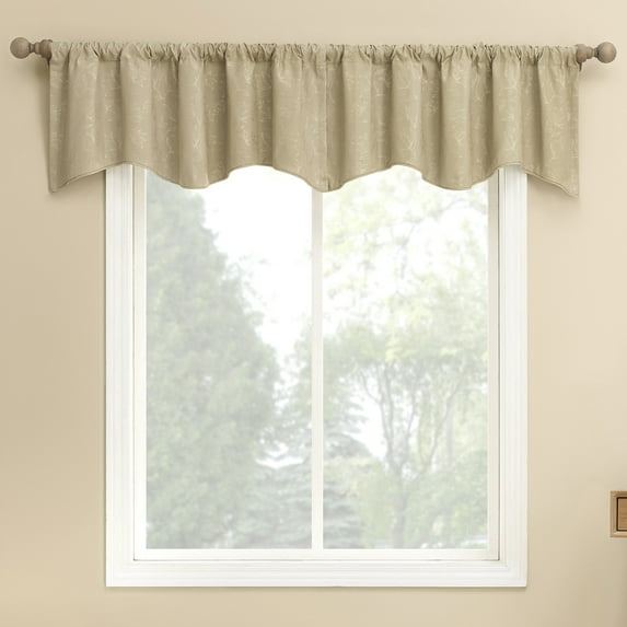 Sun Zero Bronte Floral Jacquard 100% Blackout Rod Pocket Curtain Valance, 50"W X 18"L, Beige