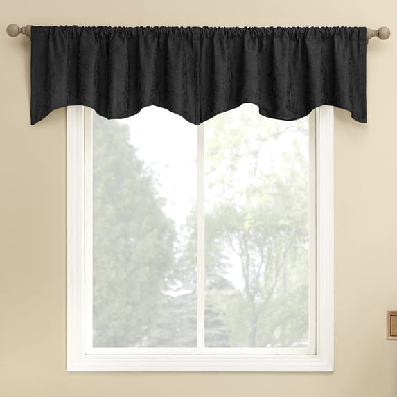 Sun Zero Bronte Floral Jacquard 100% Blackout Rod Pocket Curtain Valance, 50"W X 18"L, Black