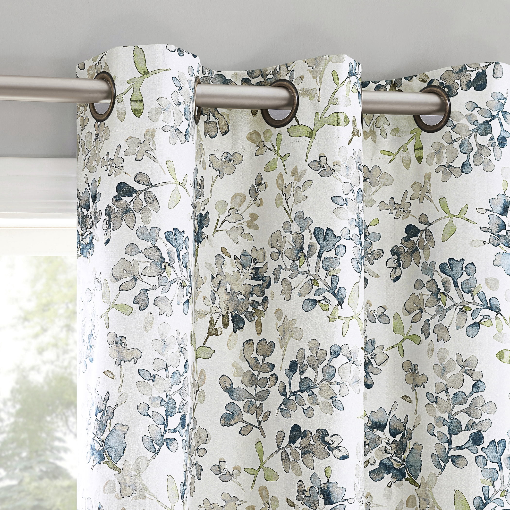 Sun Zero Bryant 2-Piece Textured Thermal Insulated Floral 100% Blackout  Grommet Top Curtain Panel, Blue Floral, 37”W x 95"L