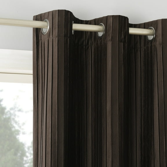Sun Zero Cascade Pleated Velvet Blackout Grommet Curtain Panel, 40"X84", Chocolate Brown