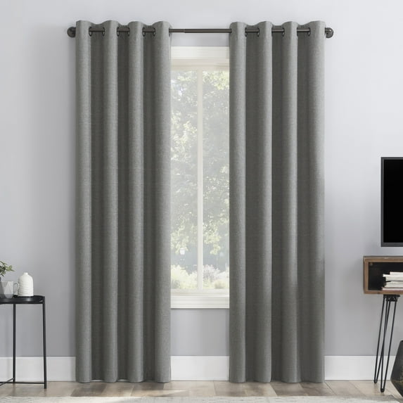 Sun Zero Channing Grid Texture Draft Shield Fleece Insulated 100% Blackout Grommet Curtain Panel, 50X63, Coal