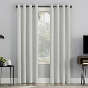 Sun Zero Channing Grid Texture Draft Shield Fleece Insulated 100% Blackout Grommet Curtain Panel, 50x84, Pearl